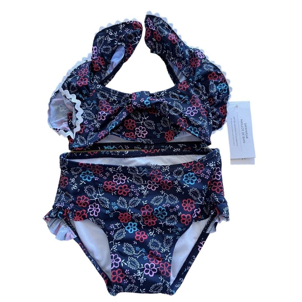 Janie And Jack Bikini Girls Size 12-18 Months Blue Floral Ruffles Swim Suit